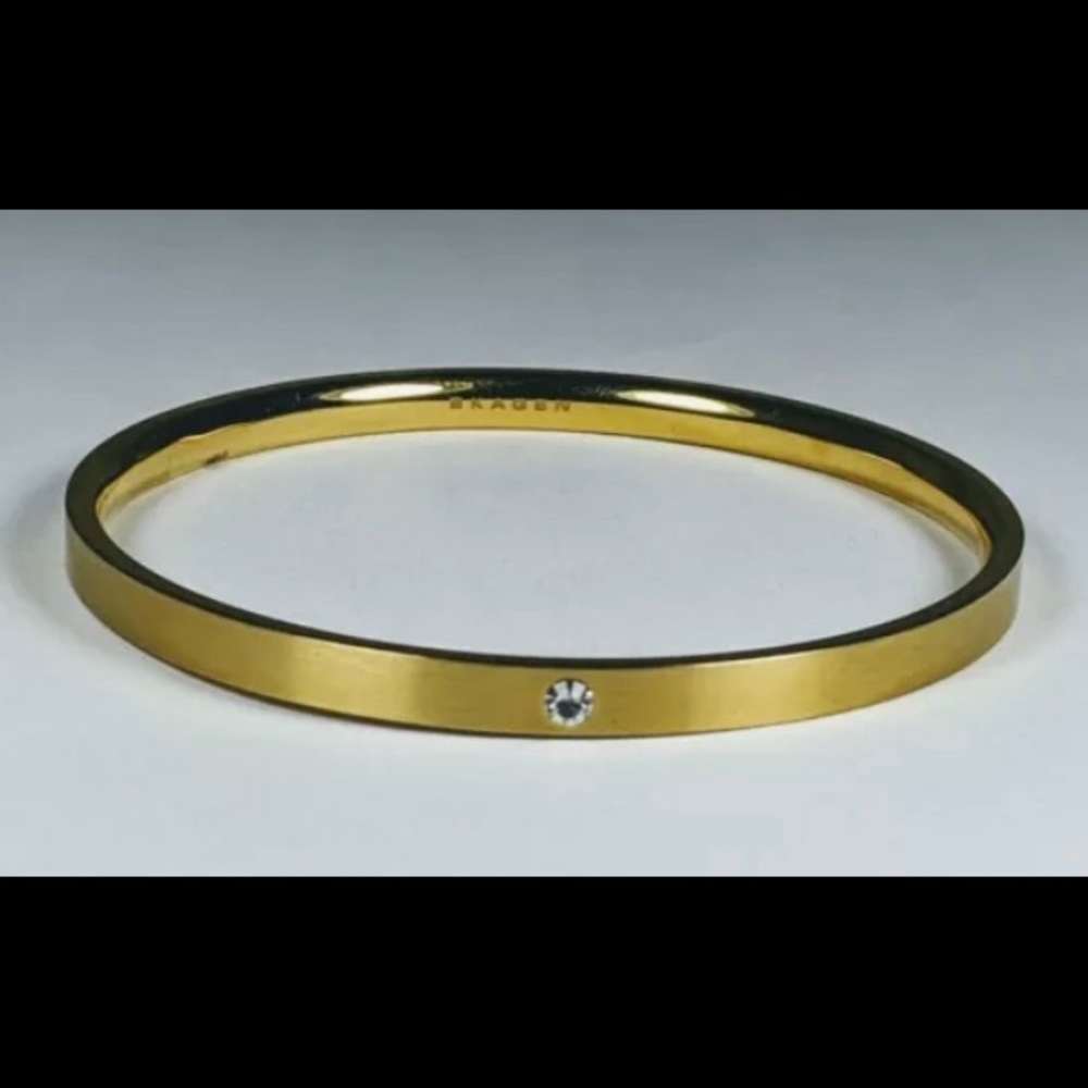 Skagen Gold Tone Stainless Steel Bangle Bracelet With Cubic Zirconia
